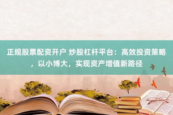 正规股票配资开户 炒股杠杆平台：高效投资策略，以小博大，实现资产增值新路径