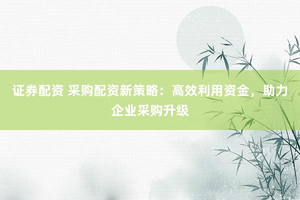 证券配资 采购配资新策略：高效利用资金，助力企业采购升级