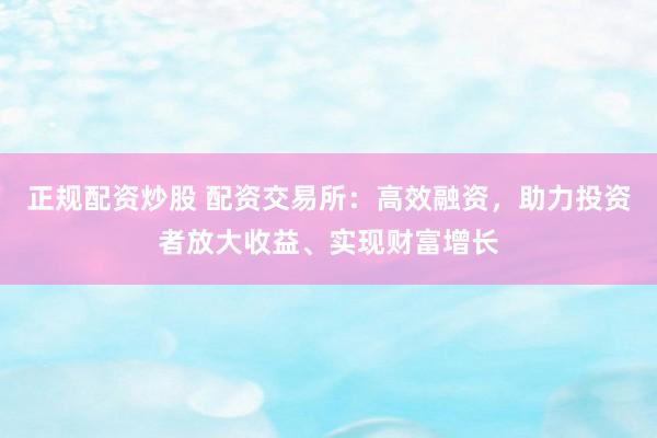 正规配资炒股 配资交易所：高效融资，助力投资者放大收益、实现财富增长